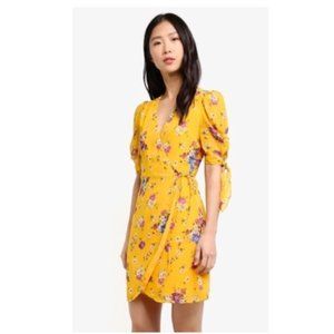 Mango Yellow Floral Wrap Dress size XS